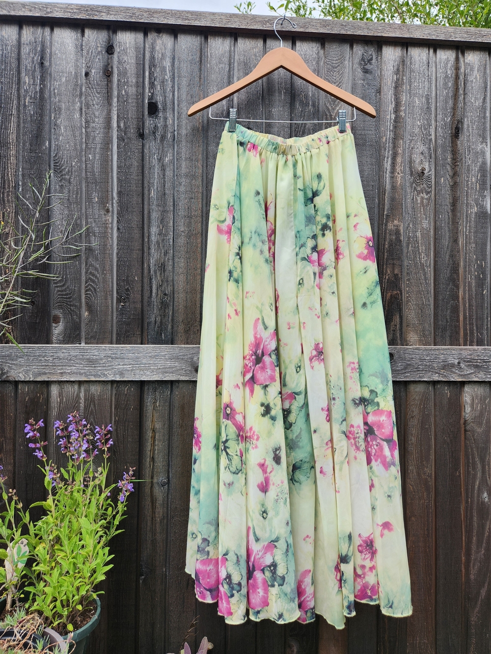 Chicwish Pale Yellow & Pink Floral Watercolor Maxi Skirt